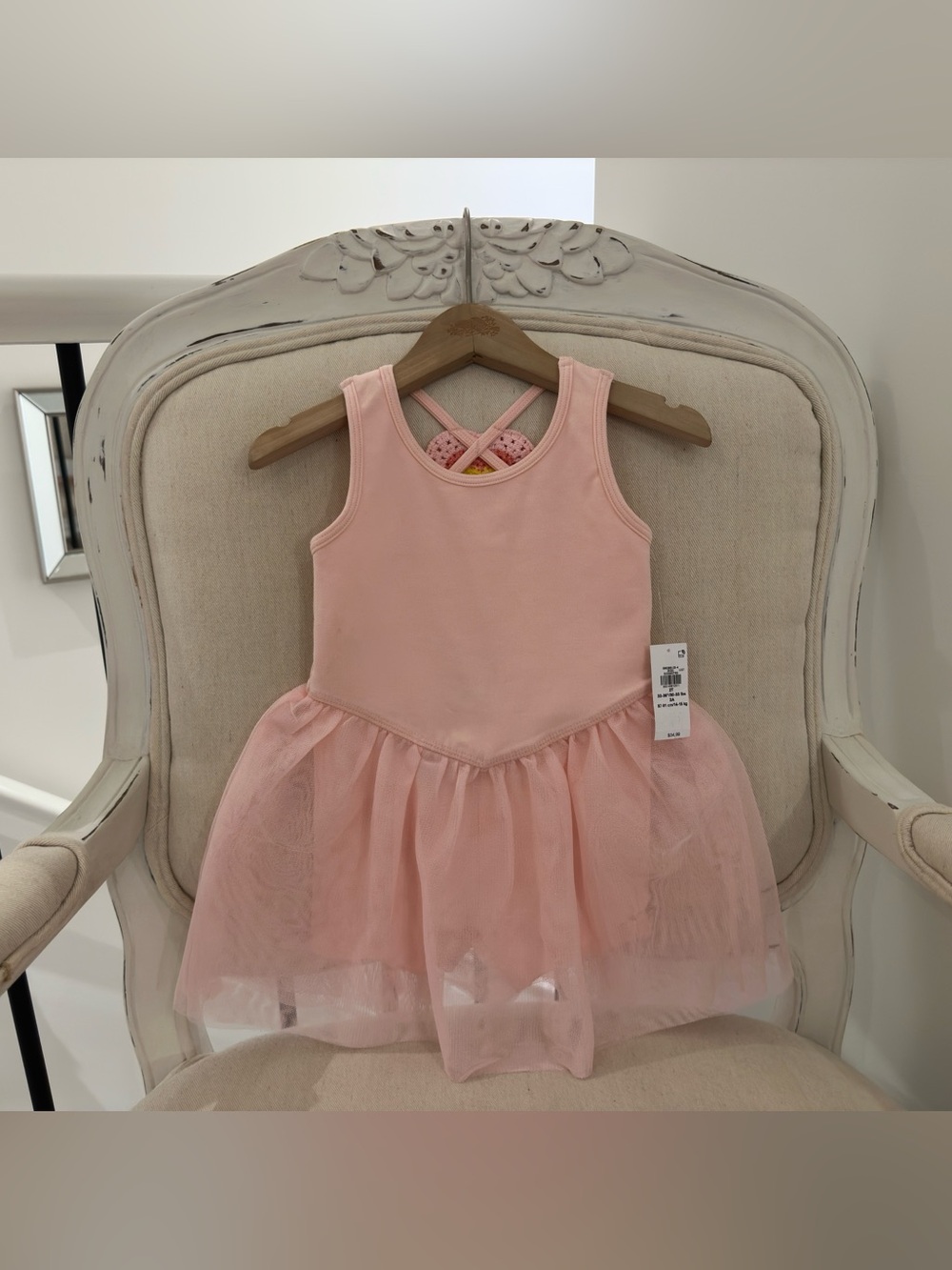 🩰 2T Ballet Pink Tulle Tank Fairy Tennis Play Dress With Crochet Heart NWT